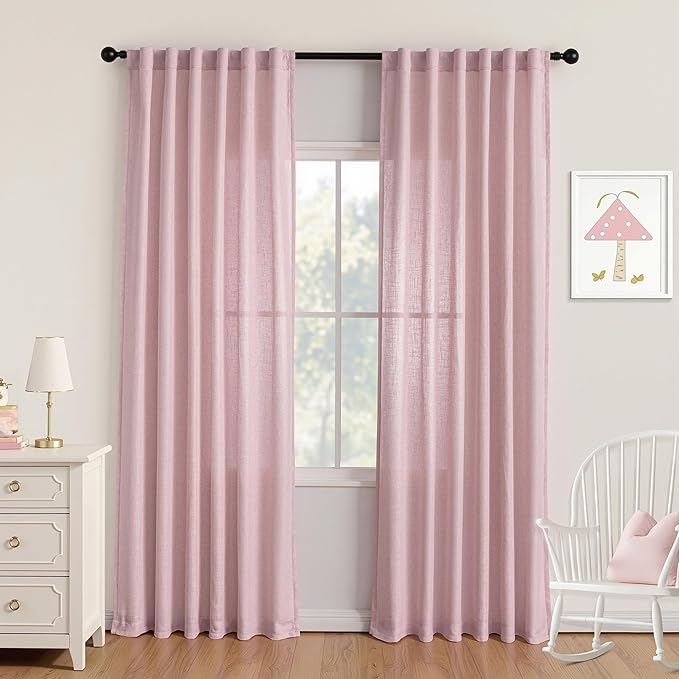 MYSKY HOME Pink Sheer Curtains for Girls Bedroom 84 Inches Long Girl Curtain - Image 7