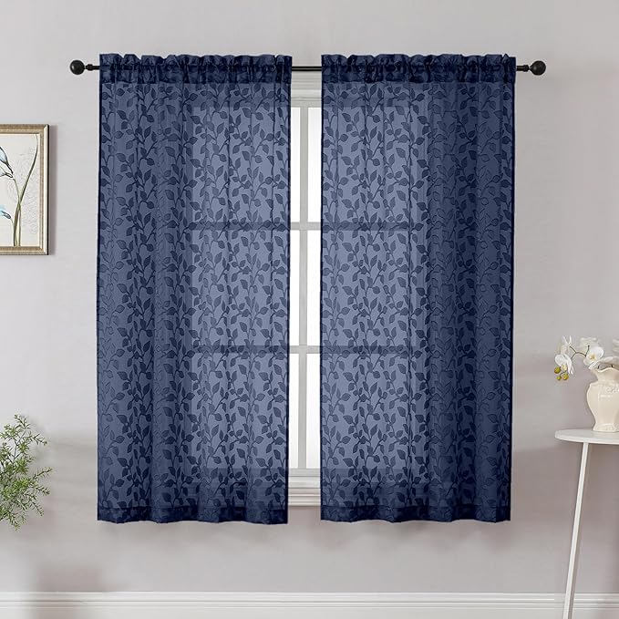 Chyhomenyc Navy Blue Short Curtains 45 Inch Length 2 Panels, Light Filtering by Chyhomenyc