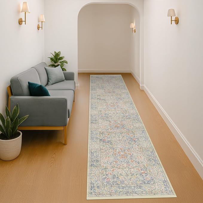 Hazo Haus Washable Beige Blue 2x10 Runner Rug - Image 6