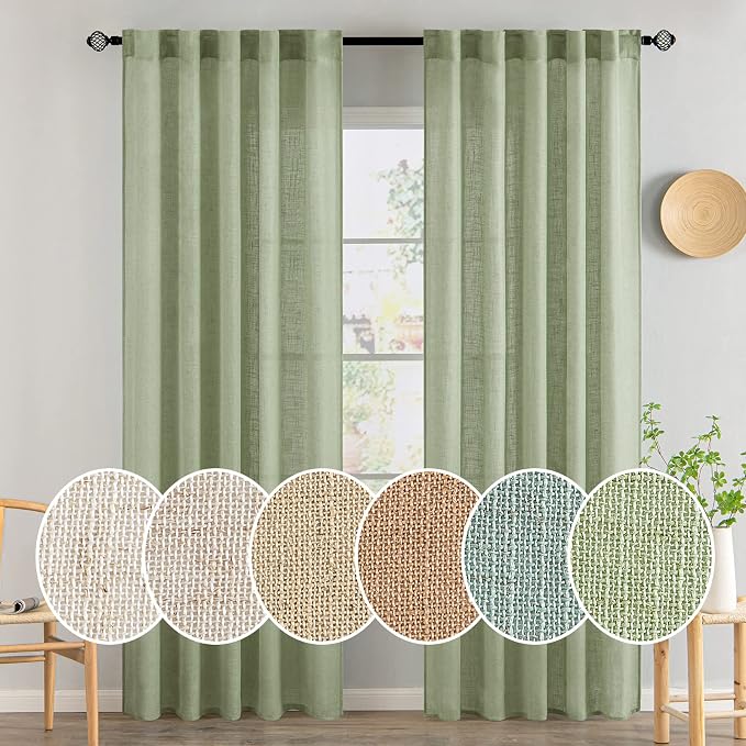 MIULEE Sage Green Linen Curtains 84 Inch Length by MIULEE