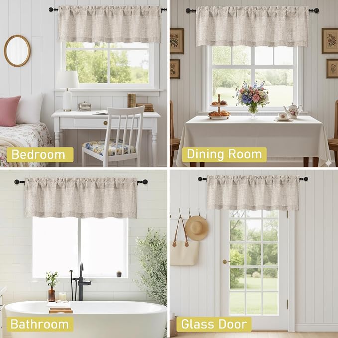 Linen Valances for Windows, Light Filtering Faux Linen Textured Small Short - Image 7