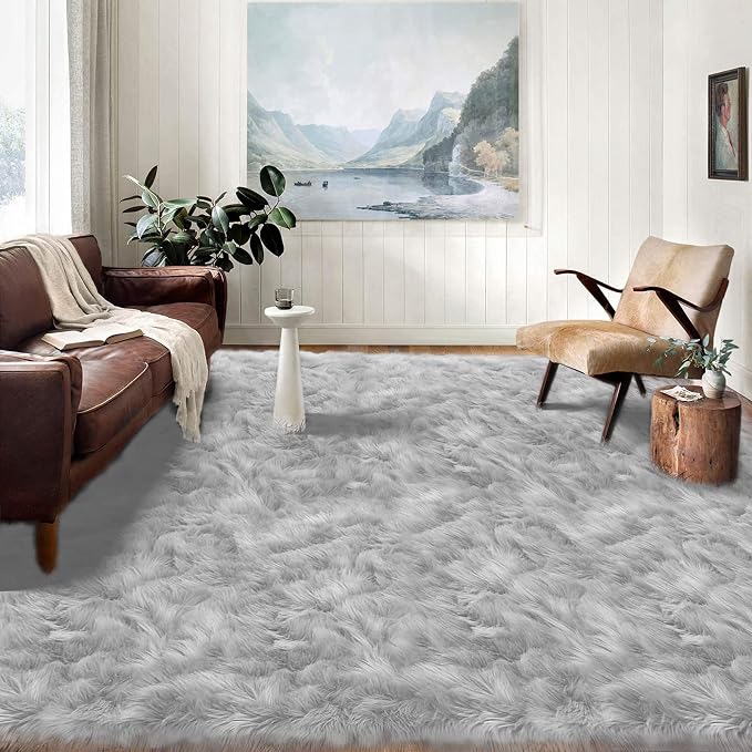 Latepis 12x12 Carpet Grey Faux Fur Rug by Latepis
