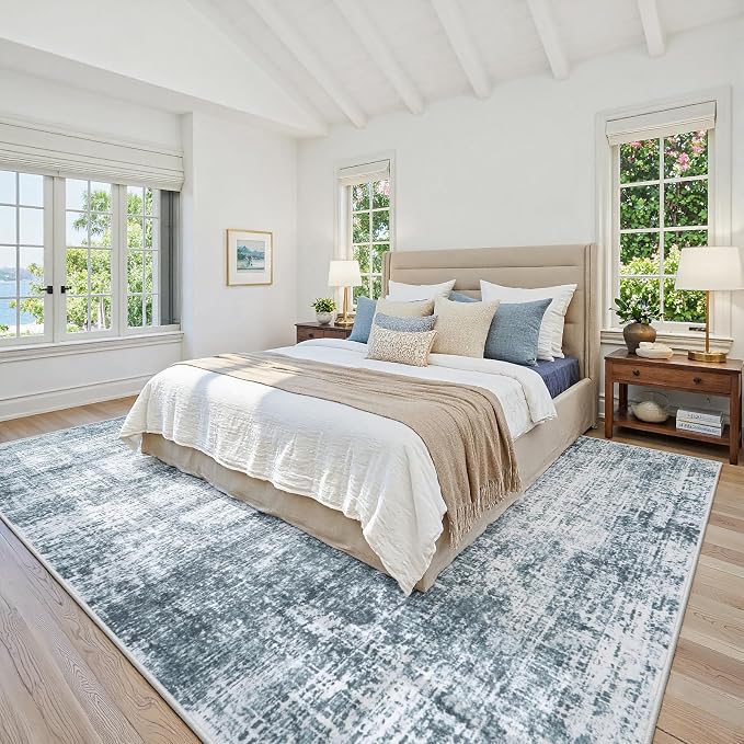 10x14 Area Rug for Living Room Bedroom: Non-Slip Modern Light Slate Blue | - Image 2
