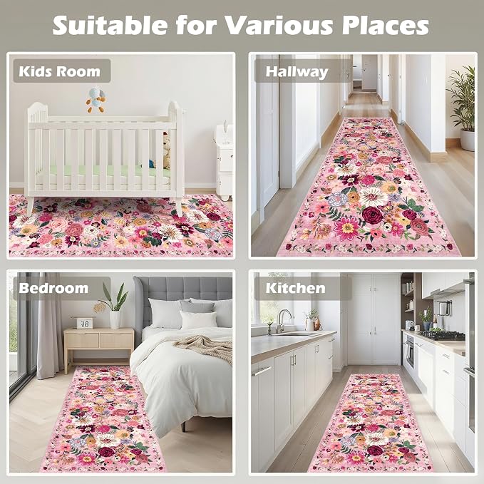 Pink Rug for Hallways Kitchen Rug 2x6, Non Slip Washable Rugs - Image 4