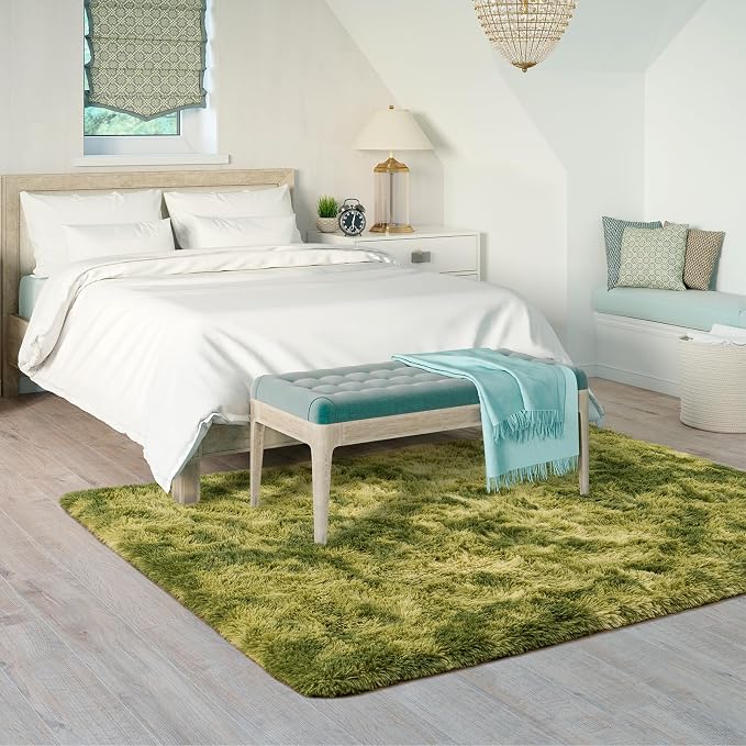 Goideal Fluffy Rug for Bedroom Living Room, 4x6 Green Area Rugs, Faux Fur Shag - Image 3