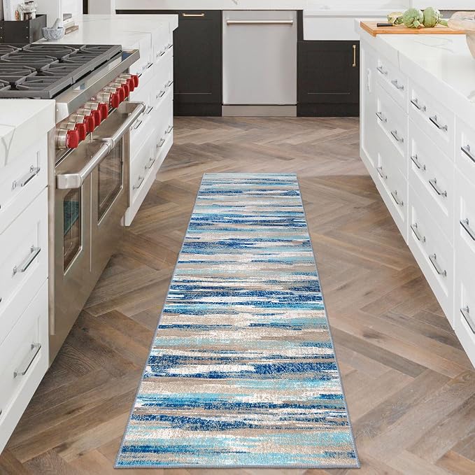 Lansny Abstract Runner Rug 2x6, Soft Printed Kitchen Runner, Thin Faux Wool - Image 2