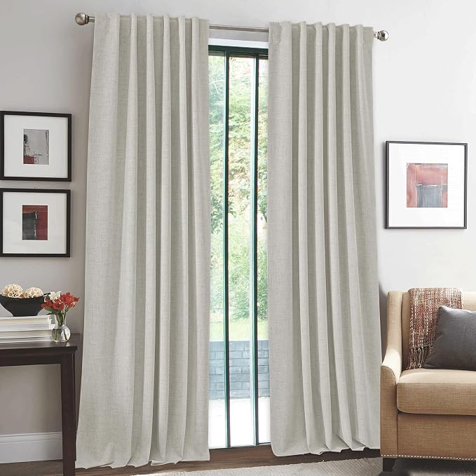 RYB HOME 100% Blackout Cream Curtains, Linen Texture Thermal Insulated Drapes - Image 2