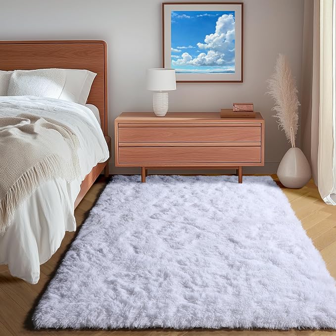ONASAR White Area Rugs for Bedroom Living Room, Fluffy 4x6 Soft Shag Plush - Image 4