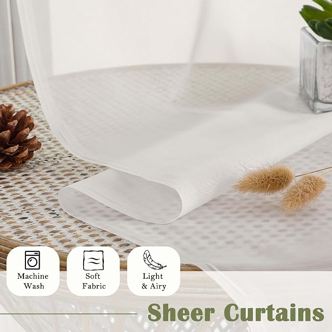 Lecloud Ivory Sheer Curtains 84 Inches Long 2 Panels, Solid Airy Voile Extra - Image 7
