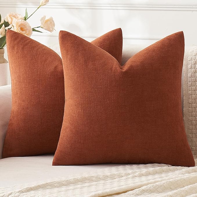 MIULEE Fall Rust Terracotta Chenille Couch Throw Pillow Covers, 18x18 | Set of 2 by MIULEE