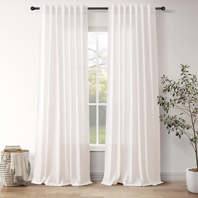 Ivory White Linen Curtains 90 inch by Nanspring