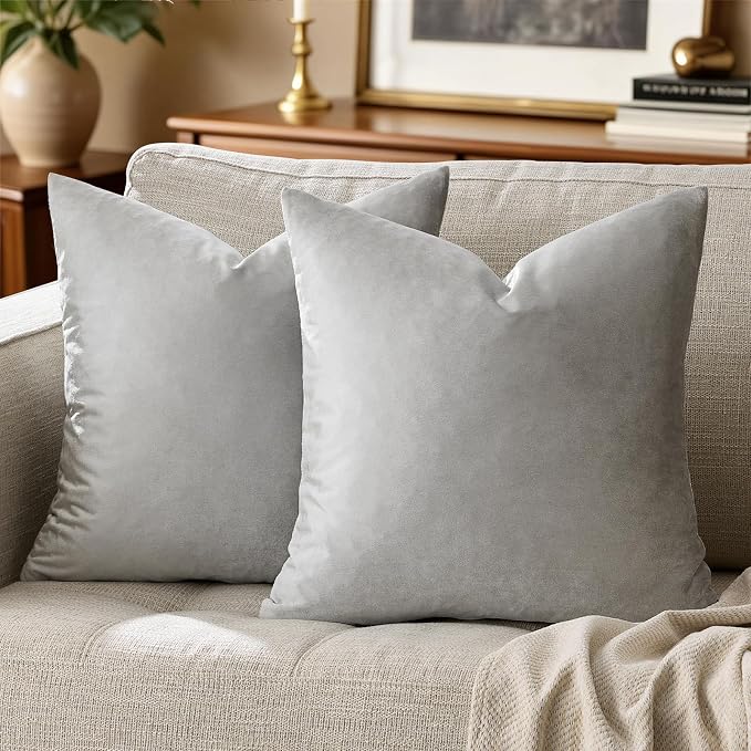 GIGIZAZA Big Velvet Pillow Covers 26x26 Silver Grey Pack of 2 Square Modern - Image 4