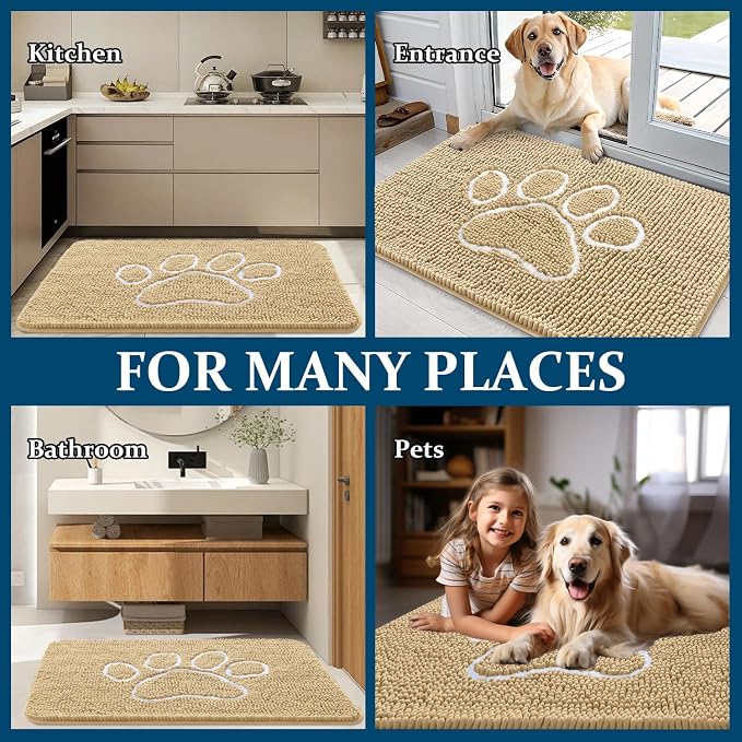 OLANLY Dog Door Mat for Muddy Paws 59x24, Paw Print Design, Absorbs Moisture - Image 8