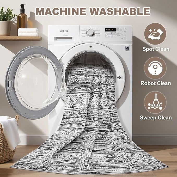Nakagishi 9x12 Area Rugs Living Room: Washable Large Neutral Soft Rug Stain - Image 2