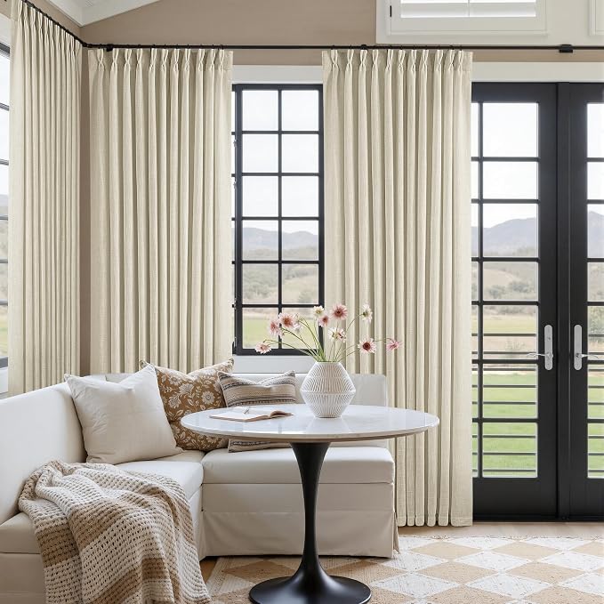 Pinch Pleated Extra Wide Beige Linen Curtain 84 Inches Long 70 Wide 1 Panel | - Image 7