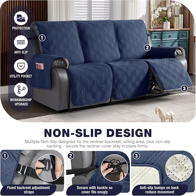TAOCOCO 100% Waterproof Recliner Sofa Covers 3 Seater, Split Couch Covers - Image 4