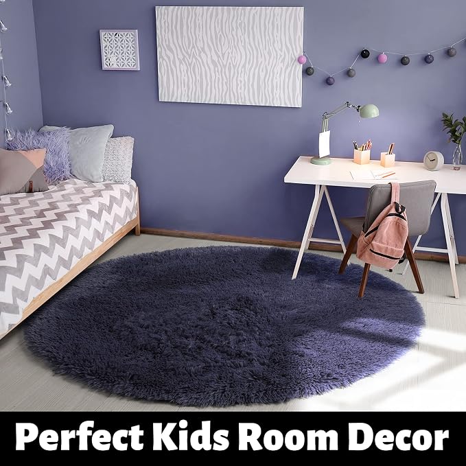 Purple Gray Round Rugs 5Ft for Bedroom Decor Aesthetic, Fluffy Fuzzy Circle - Image 3