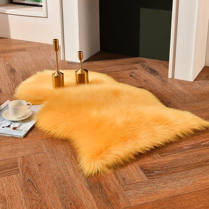 duduta Yellow Faux Sheepskin Rug 2x3 ft, Small Fluffy Shag Fur Rug by duduta