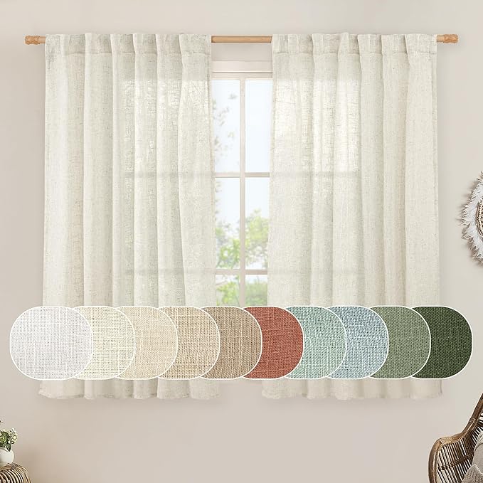 LAMIT Natural Linen Semi Sheer Curtains 48 Inch by LAMIT