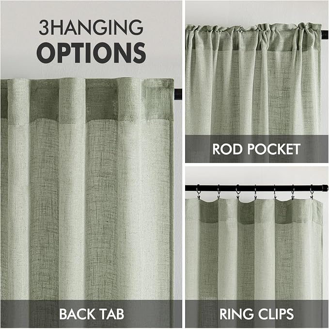 MIULEE Sage Linen Curtains 54 Inch Length 2 Panels - Image 3