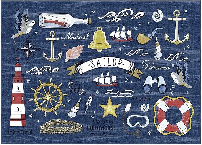 OPPODREAM Nautical Soft Area Rugs 5x7, Washable Dark Blue Rug - Image 9
