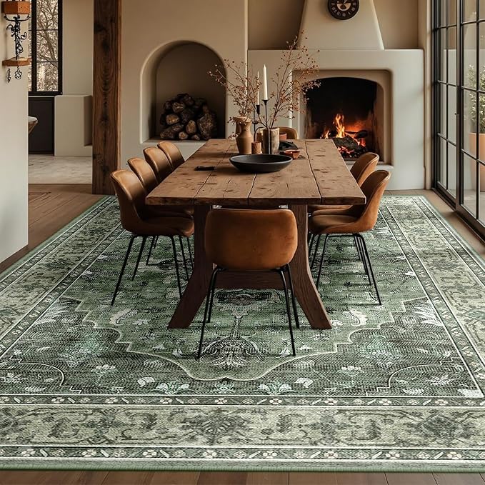 Area Rugs 10'x12' Washable Non-Slip, Floral Vintage Distress Print Pattern - Image 3