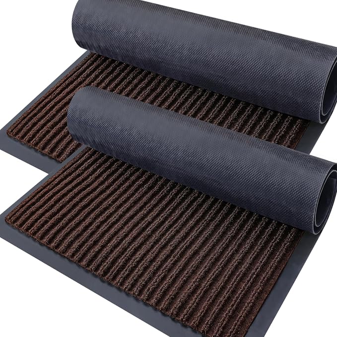OLANLY 2-Pack Front Door Mats 47x32, Waterproof Heavy-Duty Doormats | Brown by OLANLY