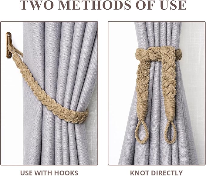 NICEEC 2 Pack Natural Cotton Rope Curtain Tiebacks Elegant Boho Style - Image 5