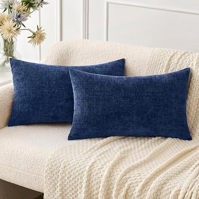 MIULEE Pack of 2 Couch Throw Pillow Covers 12x20 Inch Spring Soft Navy Chenille by MIULEE