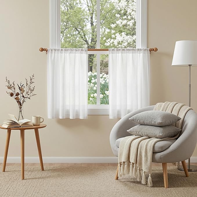 MYSKY HOME Semi Sheer White Curtains 36 Inches Long by MYSKYHOME