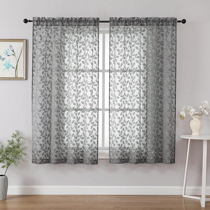 Chyhomenyc Charcoal Grey Sheer Curtains 54 Inch Length by Chyhomenyc