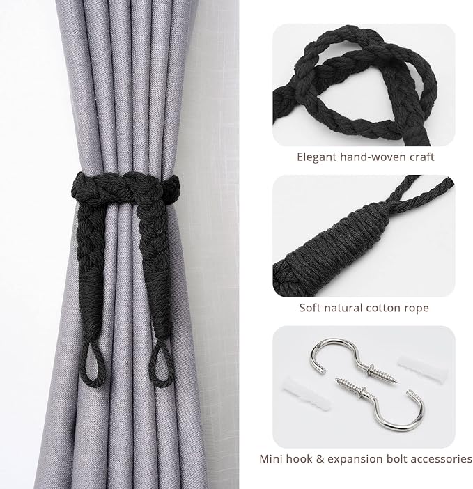 NICEEC 2 Pack Natural Cotton Rope Curtain Tiebacks Elegant Boho Style - Image 2