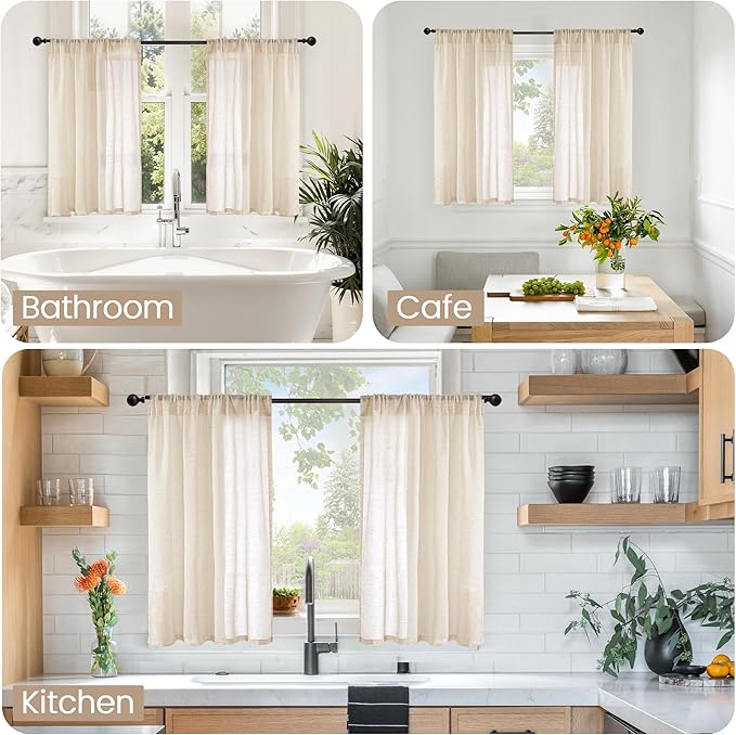 BGment Short Natural Linen Curtains 36 Inch Length - Image 2