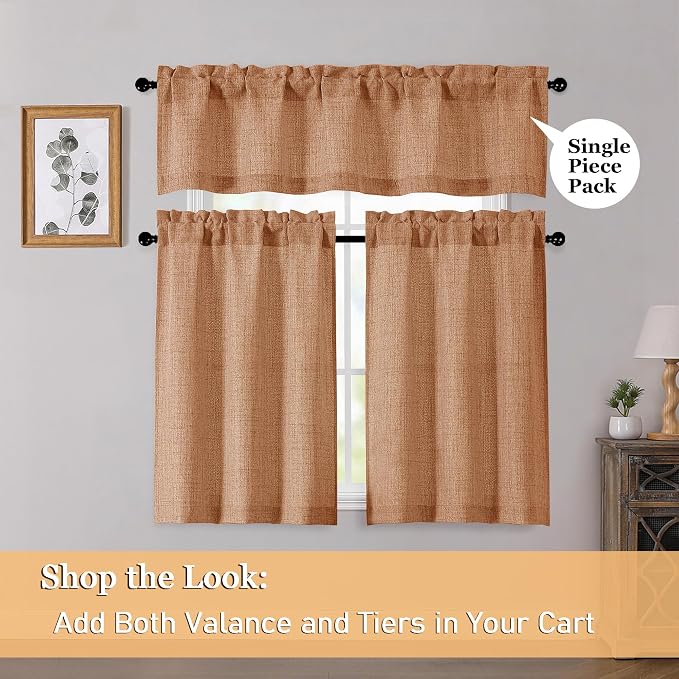 OWENIE Orange Valances for Windows 1 Pcs, Light Filtering Textured Farmhouse - Image 6