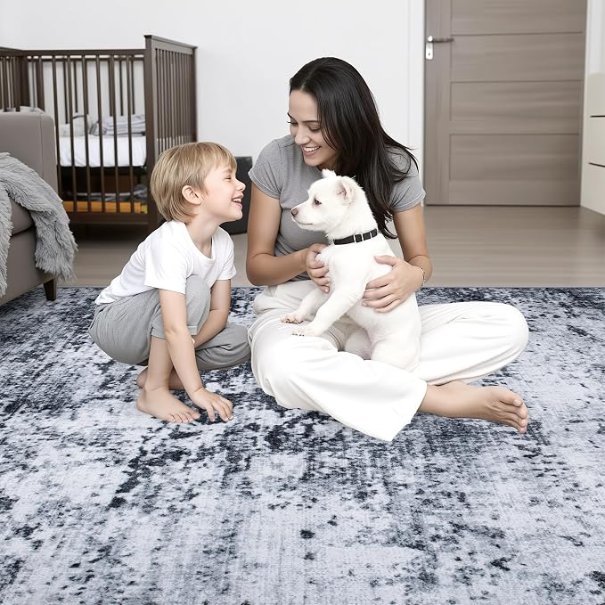 2x6 Washable Runner Rug：Modern Abstract Kitchen Carpet Black | - Image 10