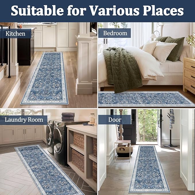 Yamaziot Washable Runner Rug 2x8 – Non Slip Boho Floral Hallway Runner Rug - Image 7