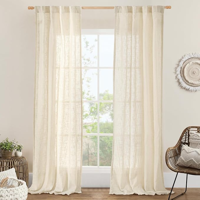 LAMIT Beige Linen Curtains for Living Room 84 inch Length, Light Filtering Semi by LAMIT