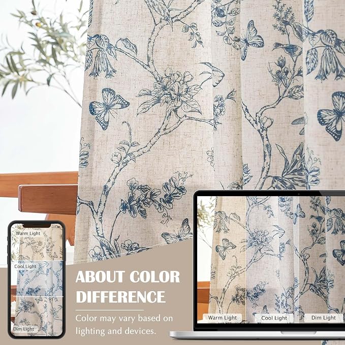 jinchan Floral Curtains Lined Linen Blend Curtain - Image 6