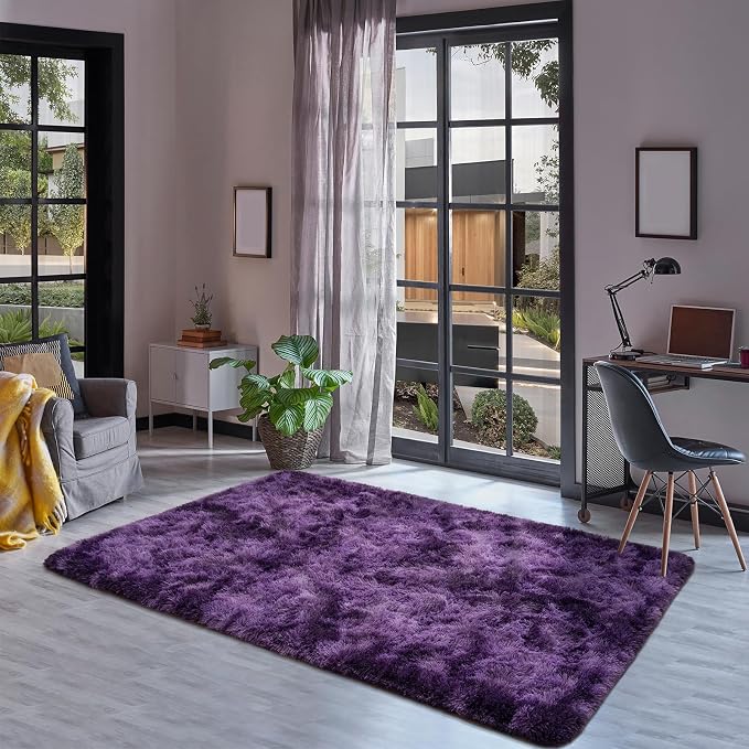 Goideal Fluffy Rug for Bedroom Living Room, 7x10 Purple Area Rugs, Faux Fur - Image 4