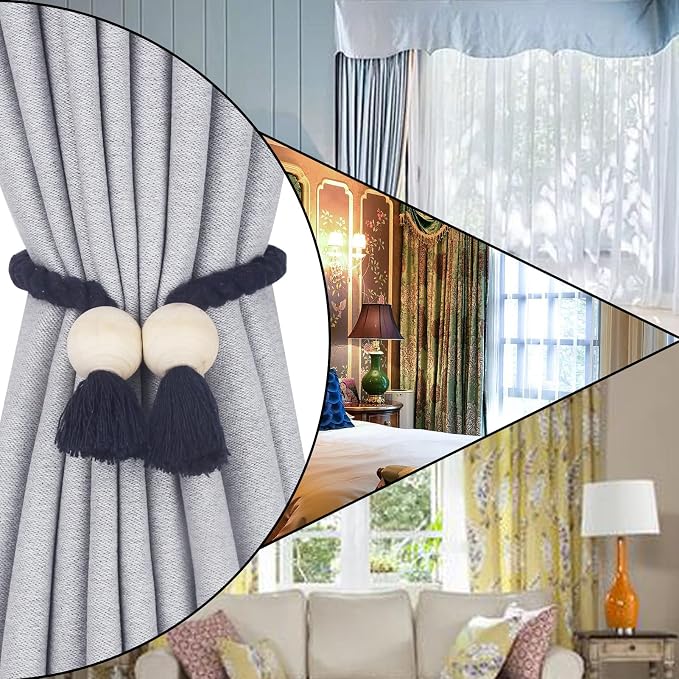 6 Pack Magnetic Curtain Tiebacks Cotton Hand Woven Tie Back Decorative Rope - Image 6