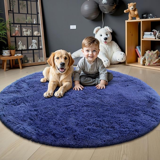 OLANLY Navy Blue Round Rugs for Bedroom - Image 3
