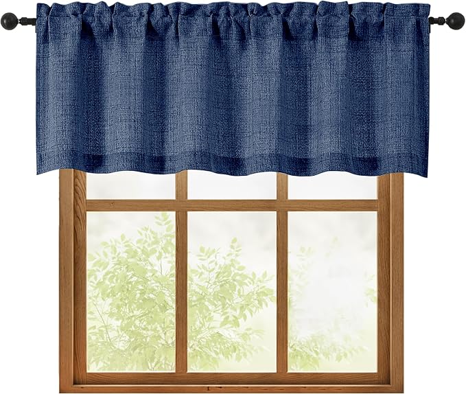 OWENIE Navy Blue Valances for Windows 1 Pcs 18 Inch Length, Light Filtering by OWENIE
