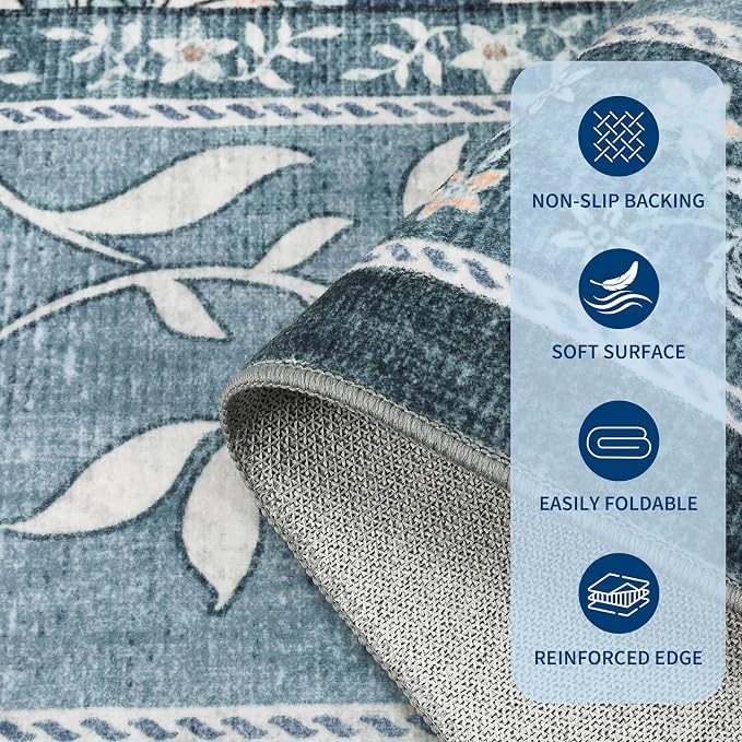 GarveeHome Misty Blue Botanical Grove 4ft Round Rug, Small Circle Vintage - Image 6