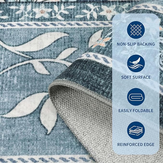 GarveeHome Misty Blue Botanical Grove 6ft Round Rug, Small Circle Vintage - Image 7