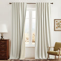 RYB HOME Cream White Linen Blackout Curtains, 100% Blackout Thermal Insulated by RYBHOME