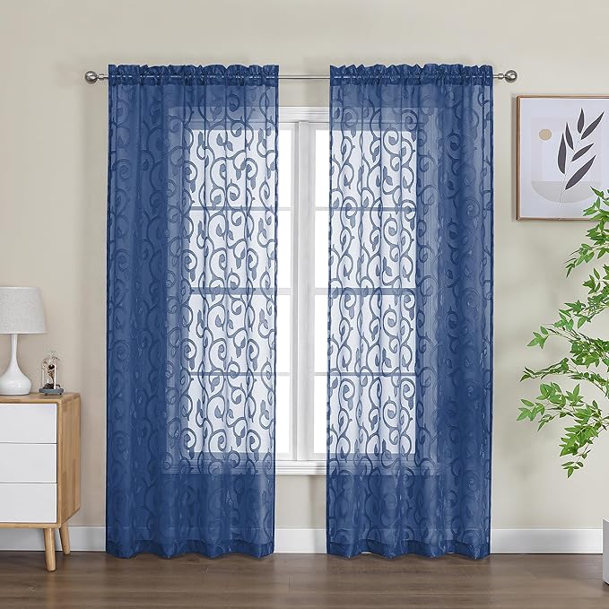 OWENIE Furman Sheer Curtains 72 inches Long 2 Panels Set, Light Filtering Top by OWENIE