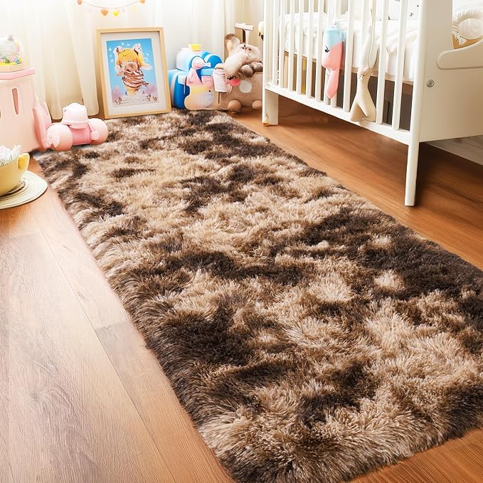 Pionblank Fluffy Runner Rugs for Bedroom 2x6, Modern Shaggy Brown Area Rug for - Image 3