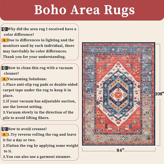 SERISSA 7x9 Area Rugs for Living Room, Large Washable Non-Slip Boho Rug - Image 2