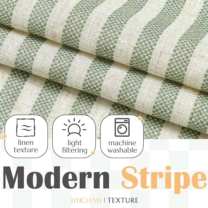 jinchan Linen Valance Curtain Striped Small Window Curtain Double Layer Light - Image 5