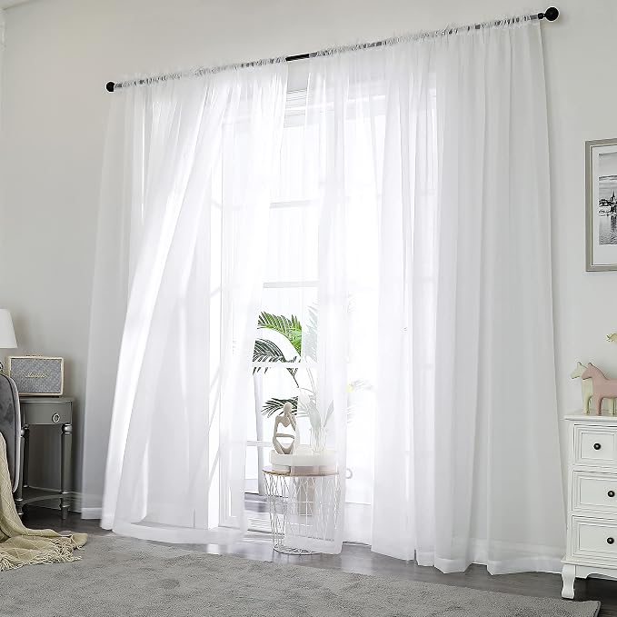 OWENIE White Sheer Curtains 72 Inches Long 2 Panels Set, Transparent Voile by OWENIE
